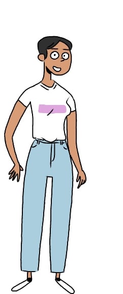 a cartoon character with a white shirt and jeans. Diane Mulolo Faida