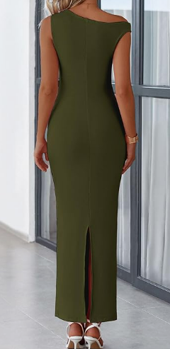 dark olive green tight dress back with slit