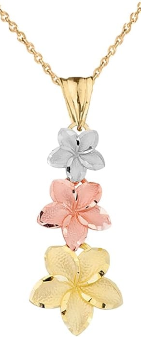 Tropical Flower Jewelry: Hawaiian Plumeria Flowers Charm Pendant in Gold