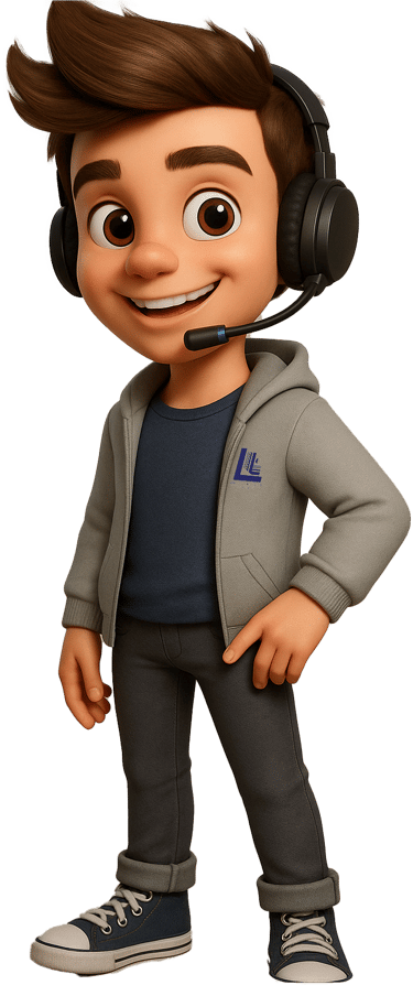 a cartoon character with headphones and a headset