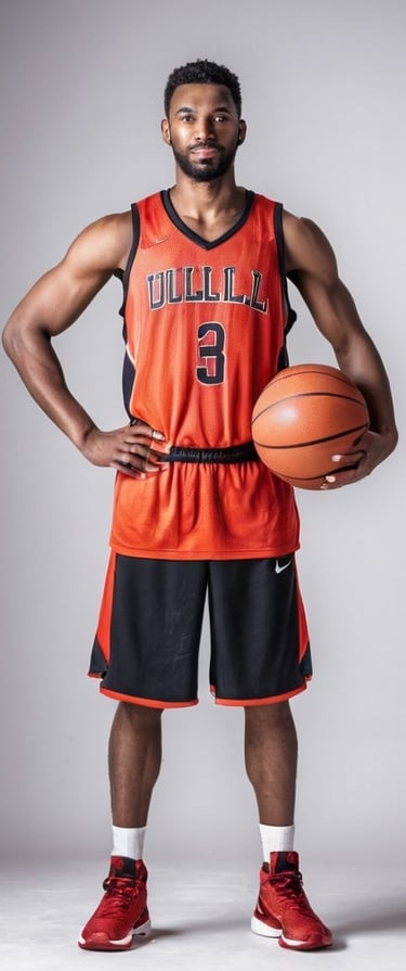 a man in a basketball uniform holding a basketball ball
