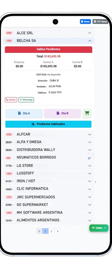 Toma de Pedidos y viendo la Cuenta Corriente