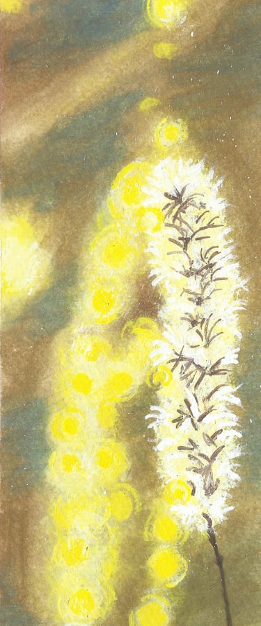 a painting of a flower with a yellow background