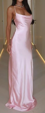 light pink satin dress with tank top straps