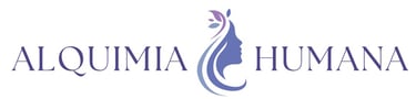 Logotipo de Alquimia Humana.En el centro un dibujo de mujer en donde florece en su cabeza belleza