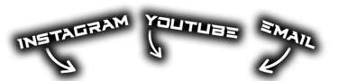 White futuristic font text reading Instagram, YouTube, and Email with arrows pointing down.