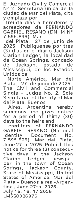 edicto Argentino publicado en Estados Unidos