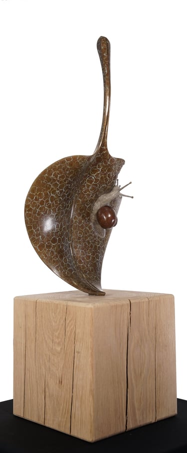 Bronze Sculpture Snail On Hosta By Mark Richard Hall