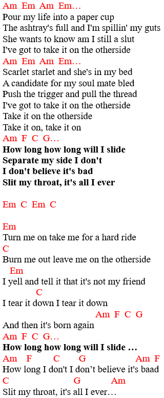 Red Hot Chili Peppers - Otherside guitar tab: chords and lyrics 2