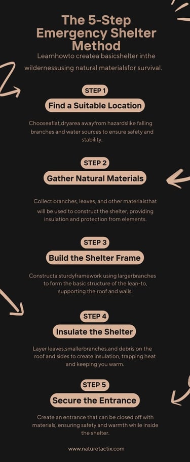 a numbered list of steps to build an emergency shelter