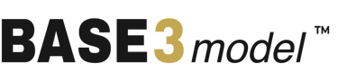 Official Base 3 Model logo featuring black and gold typography on a dark background.