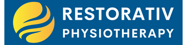 a blue and yellow logo with the words restorative and a yellow and white