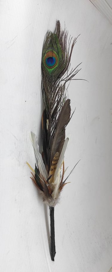 "Tribal-style hair accessory made with peacock feathers and small bird feathers-Export-grade"