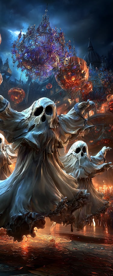 ghosts dancing on a spooky stage