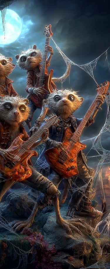 Ghouls playing guitar in the moon light
