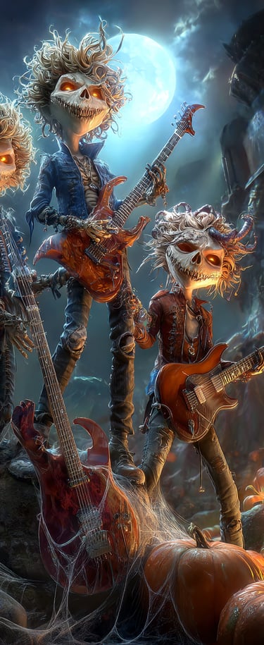pumpkin and ghouls band playing guitar
