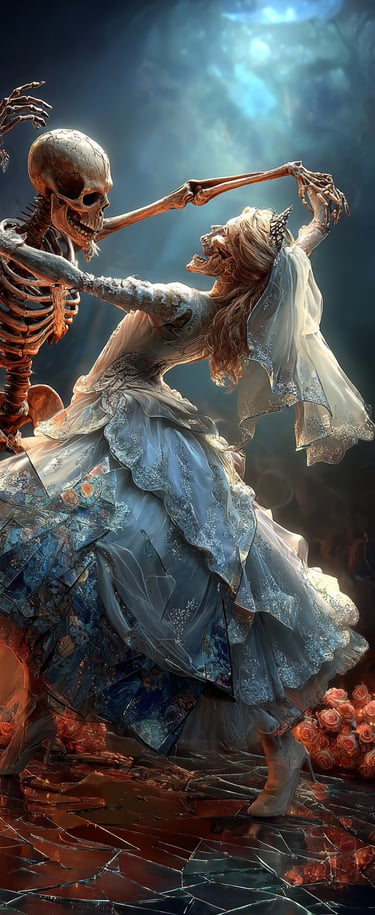 halloween dance party with skeletons