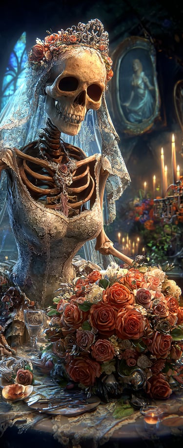 Halloween skeleton bride with flowers 