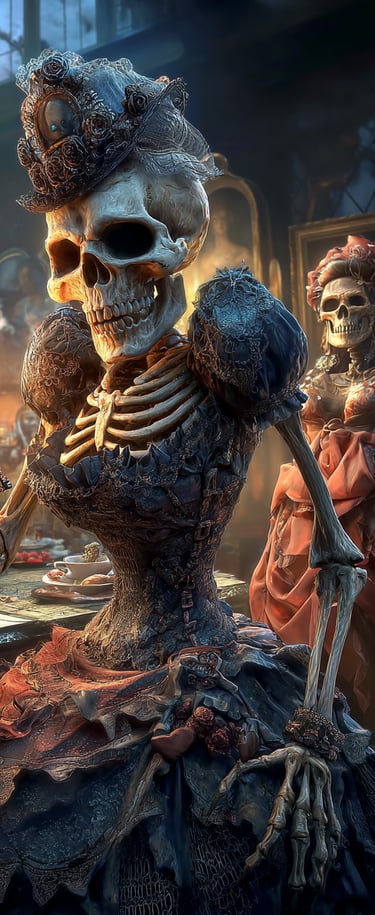 Halloween skeleton holding a key
