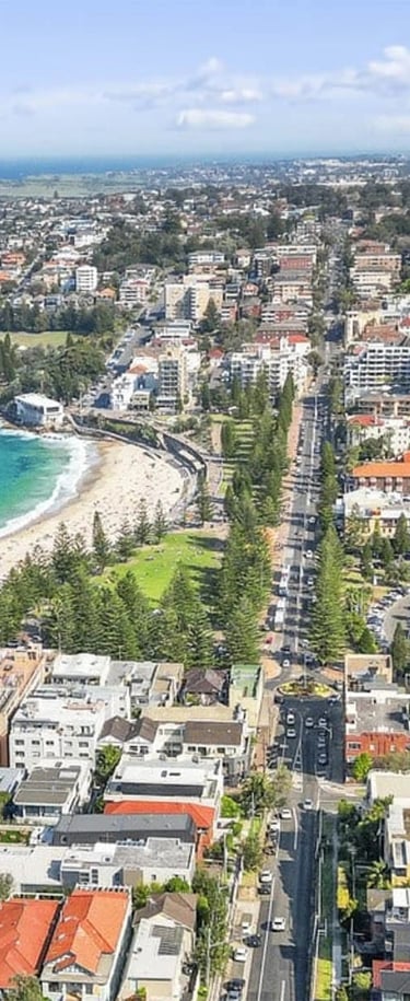 Aerial view of Randwick City Council showing architecture of various local suburbs like Coogee, Randwick, Maroubra, Clovelly