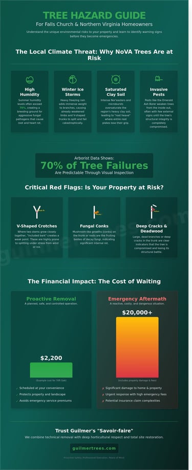 Infographic on expert tree removal in Falls Church, VA for the 2026 homeowner’s guide to safe, professional service.