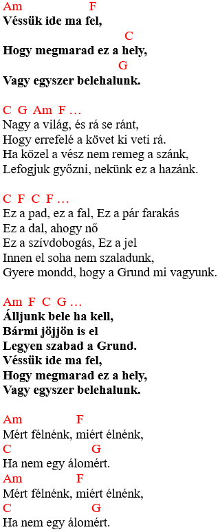 Pál Utcai Fiúk - zeneszöveg és akkordok