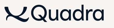 Minimalist navy blue Quadra logo with a stylized abstract icon on a clean white background.