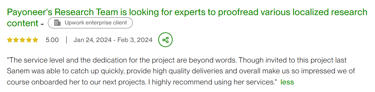 Upwork testimonial örneği