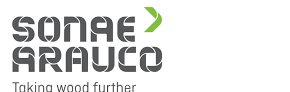 Sonae Arauco wood solutions company logo with the Taking wood further slogan on a white background.
