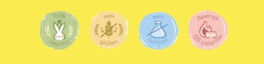 Selos alimentares veganos, sem glúten, sem lactose e baixa caloria em fundo amarelo