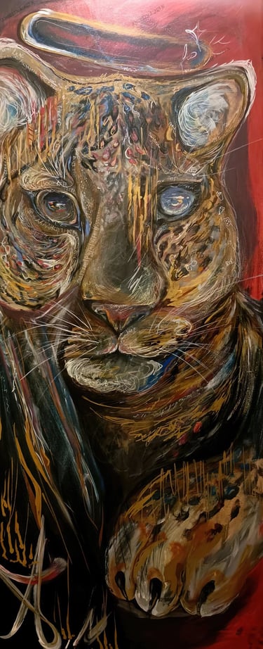 Original Mixed media Leopard Painting. Neon indie Leopard Art. Neon Leopard art. By the artist Angelina.N ArtNess