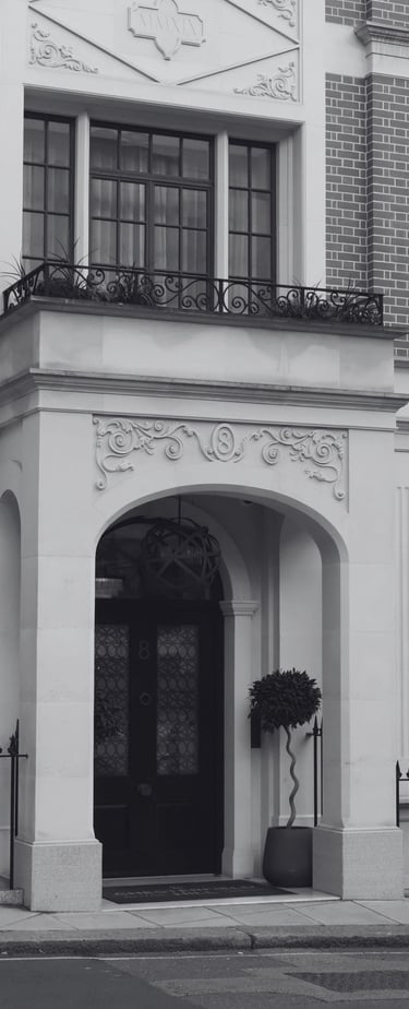 The exterior of a stately building in London's affluent Mayfair district, home to some of the city's