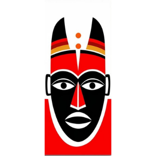 a black and white mask with a red and black face