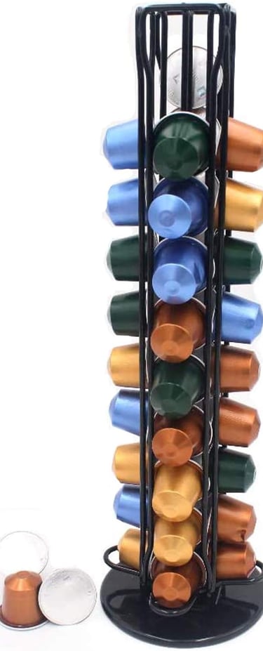 a coffee cup holder with a cup of coffee and a cup of coffee