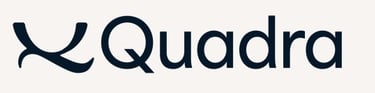 Minimalist navy blue Quadra logo with a stylized abstract icon on a clean white background.