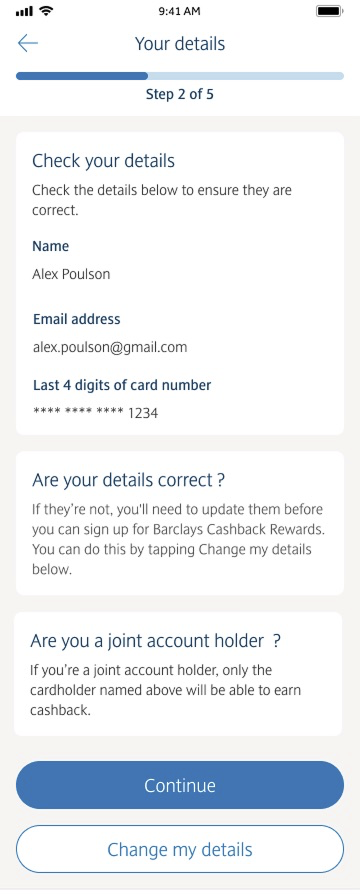 Step 2 replays the customers details so they can update if needed.