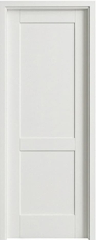 Modern white interior shaker door with two recessed panels and a clean minimalist finish.
