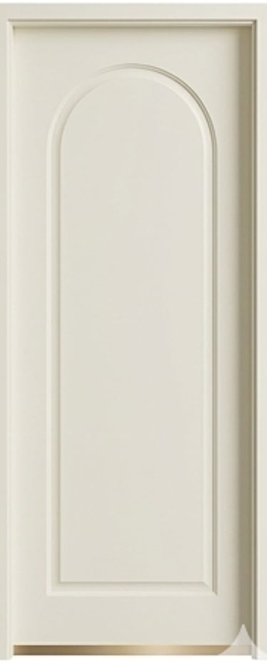 Elegant white interior arched panel door with a classic recessed design for modern homes.