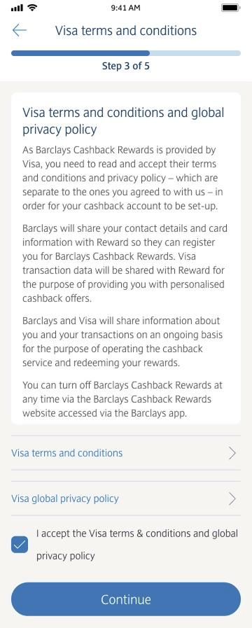 Step 3 of the journey is signing up to Terms and conditions.