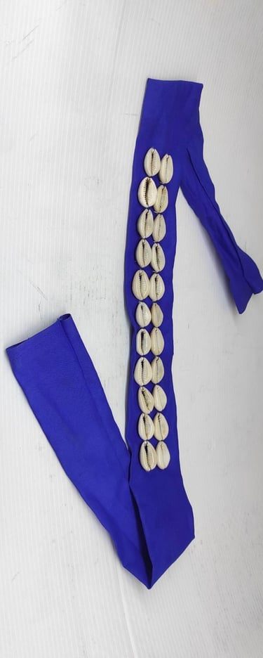 "Cloth forehead headband with natural shells–tribal-style head accessory,blue-for global buyers"