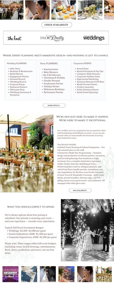 web design for wedding and event planners