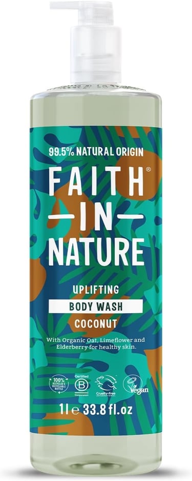 a bottle of soap soap with a green and orange design