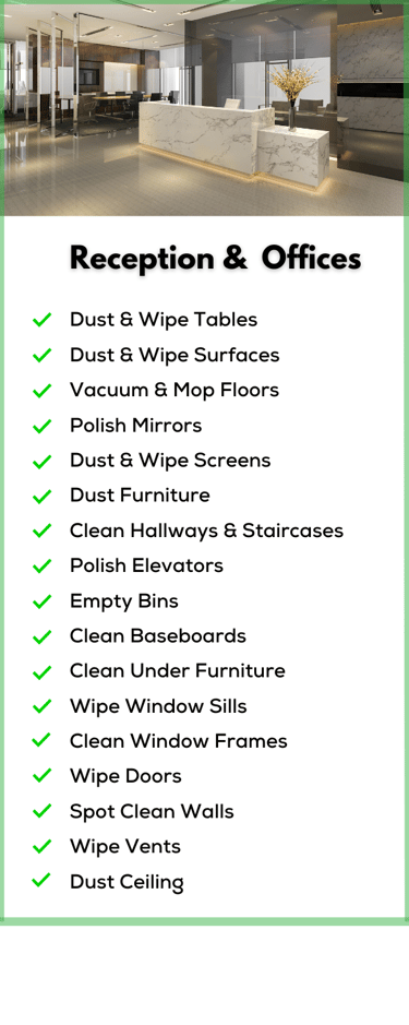 Reception and offices cleaning service, floor care for your office