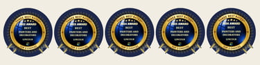 Five award badges that recognise our company's Three Best Rated status, 2022 to 2026.