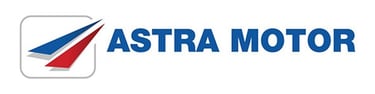 Official Astra Motor logo featuring blue and red wing graphics alongside bold blue company typography.