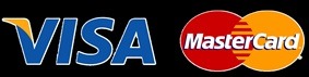 Official Visa and Mastercard payment logos on a black background for secure online checkout.