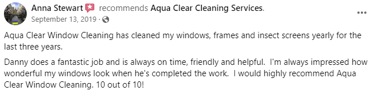 screenshot of a face book recommendation, from a happy client Anna