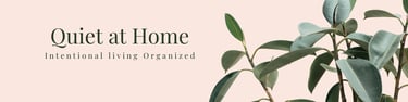 Quiet at Home plant care printables and sticker and magnet shop banner with pink background 