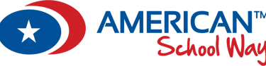 a school logo with the american flag on it