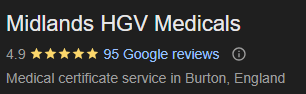 Midlands HGV Medicals Google Reviews